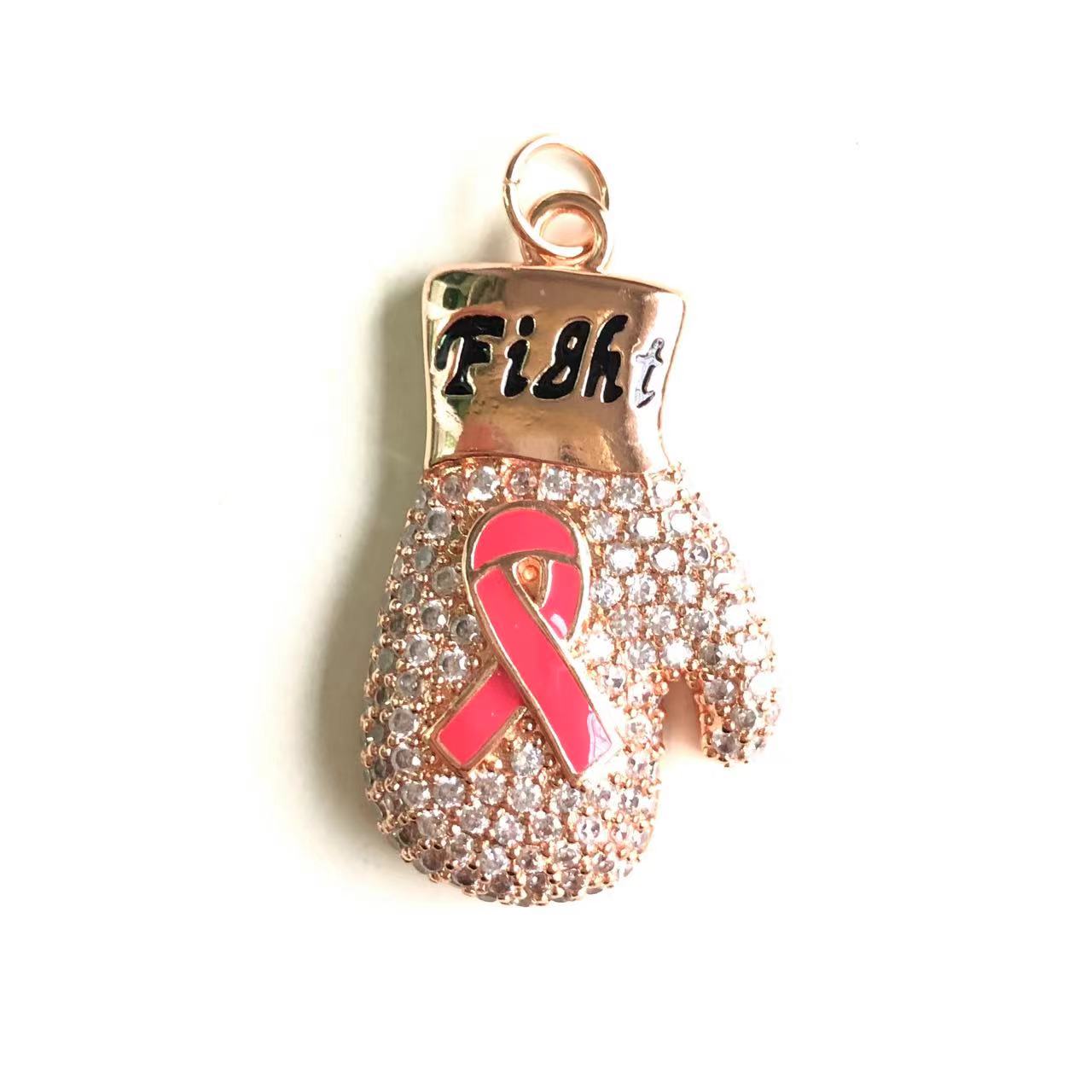 10pcs/lot CZ Pave Pink Ribbon Fight Gloves Charms - Breast Cancer Awareness CZ Paved Charms Breast Cancer Awareness New Charms Arrivals Charms Beads Beyond