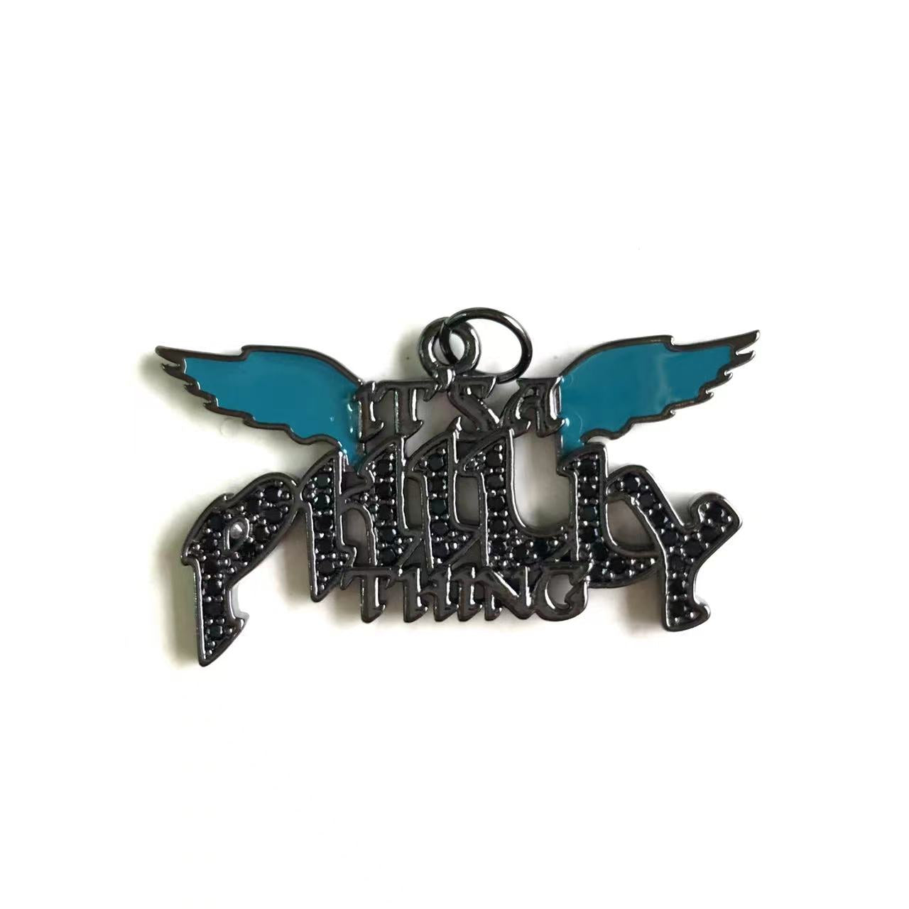 10pcs/lot CZ Paved "It is a Philly Thing" Word Philadelphia Eagles Charms Black on Black CZ Paved Charms American Football Sports New Charms Arrivals Charms Beads Beyond