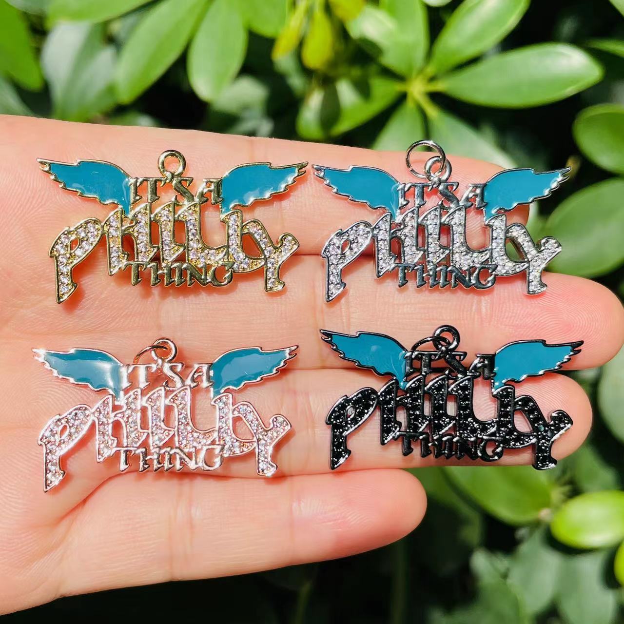 10pcs/lot CZ Paved "It is a Philly Thing" Word Philadelphia Eagles Charms CZ Paved Charms American Football Sports New Charms Arrivals Charms Beads Beyond
