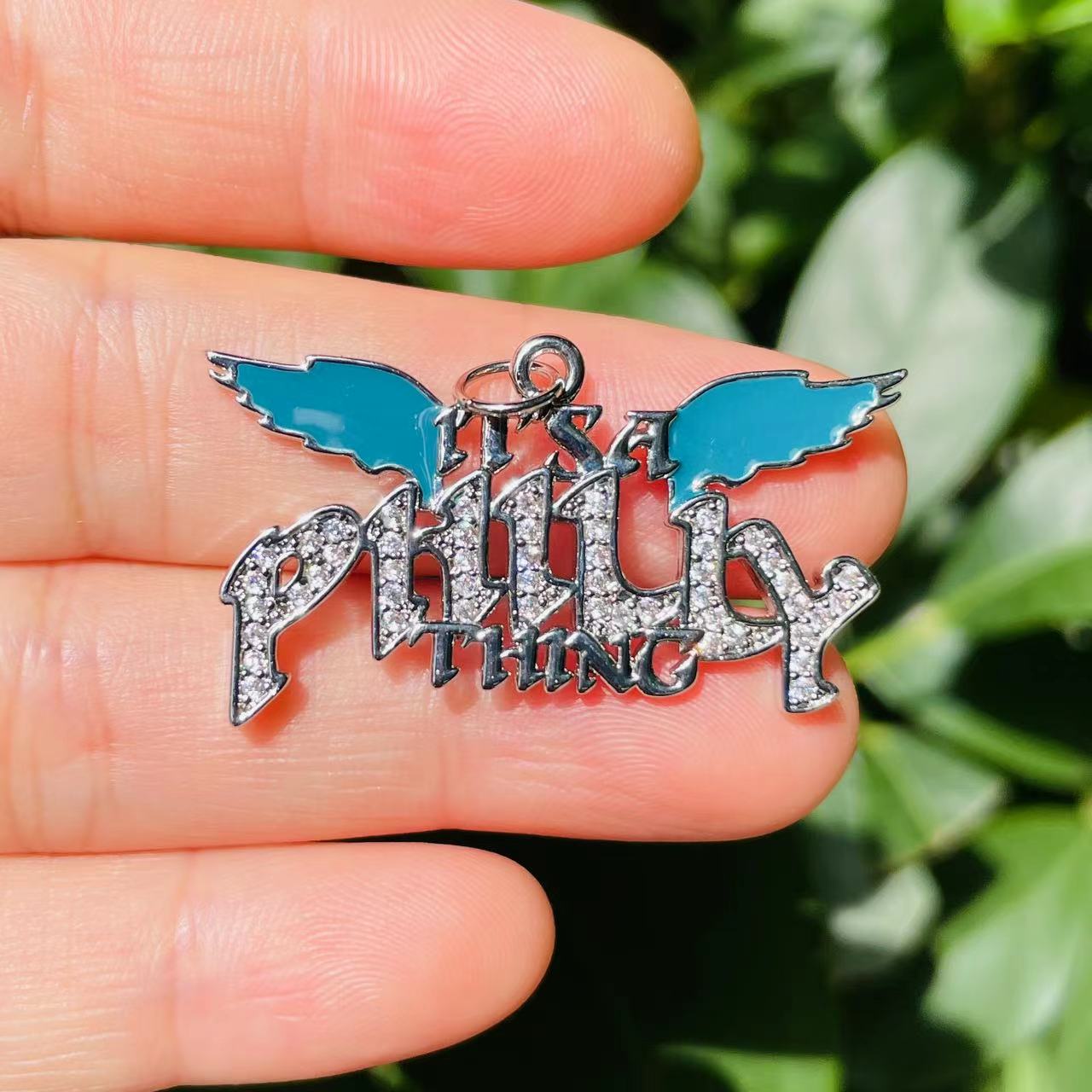 10pcs/lot CZ Paved "It is a Philly Thing" Word Philadelphia Eagles Charms CZ Paved Charms American Football Sports New Charms Arrivals Charms Beads Beyond