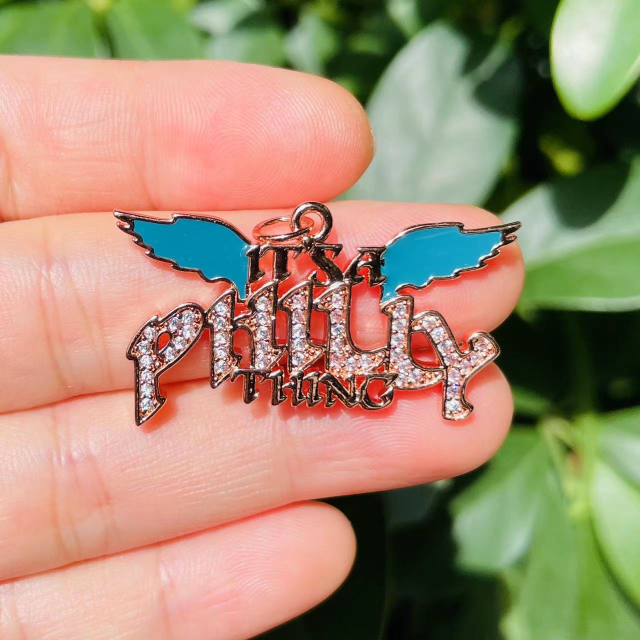 10pcs/lot CZ Paved "It is a Philly Thing" Word Philadelphia Eagles Charms CZ Paved Charms American Football Sports New Charms Arrivals Charms Beads Beyond