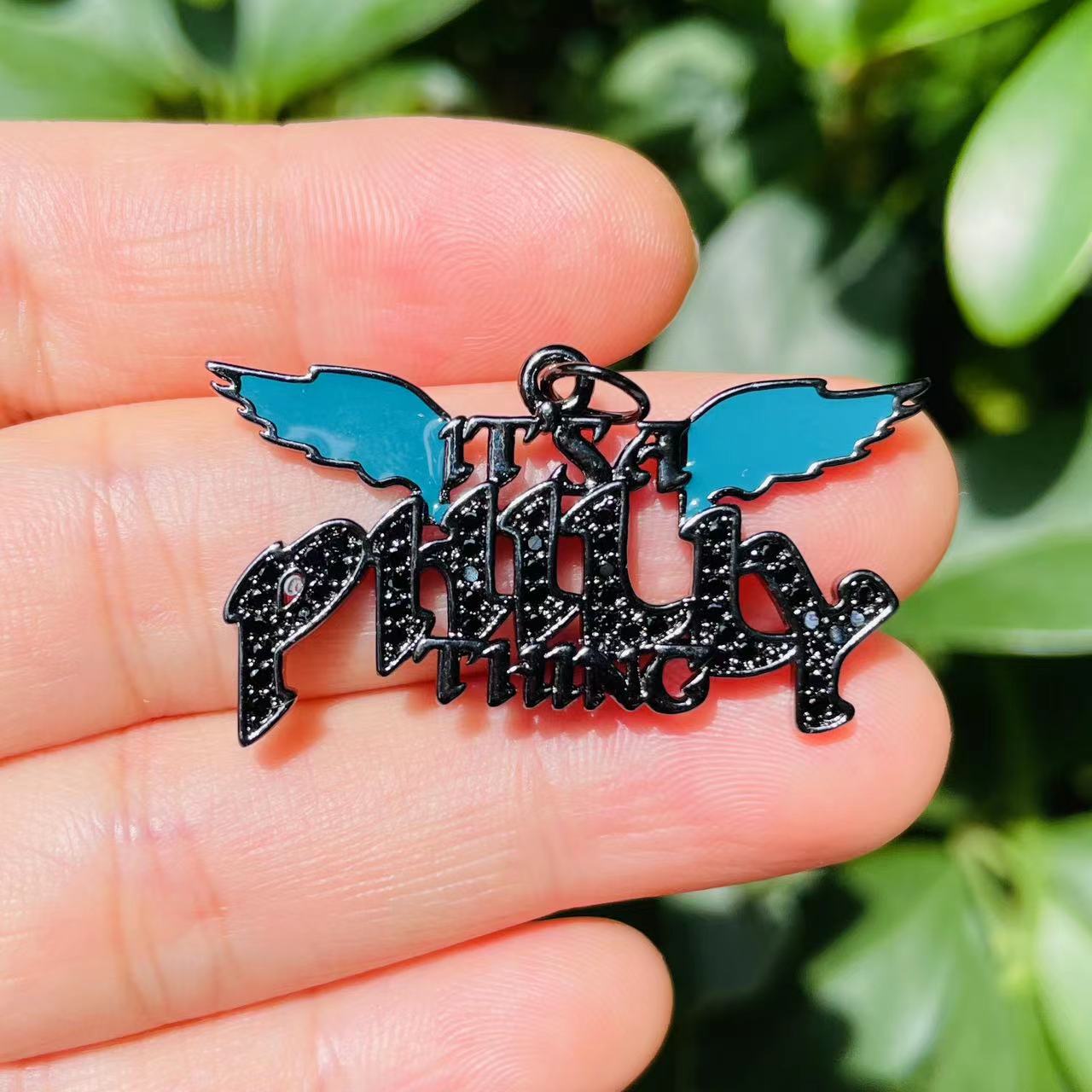 10pcs/lot CZ Paved "It is a Philly Thing" Word Philadelphia Eagles Charms CZ Paved Charms American Football Sports New Charms Arrivals Charms Beads Beyond