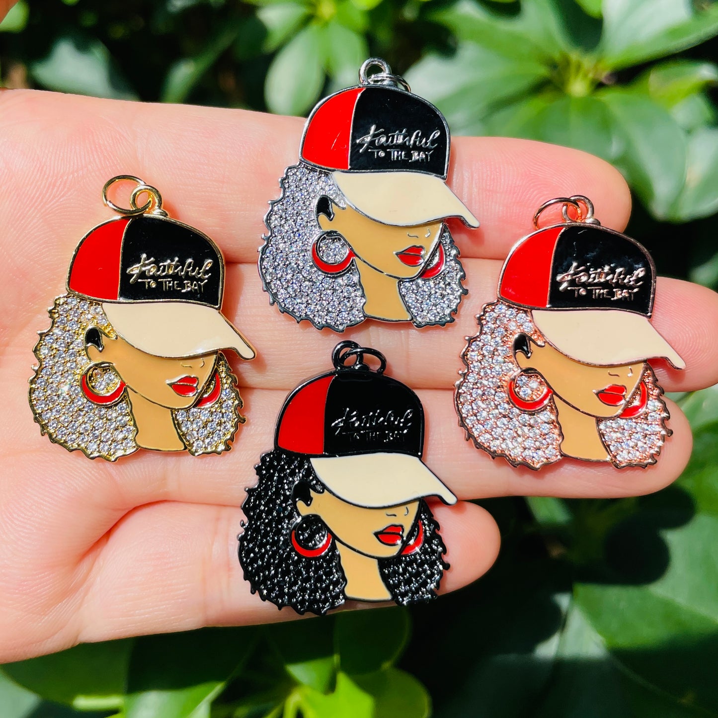 10pcs/lot CZ Paved Faithful to The Bay San Francisco 49ERs Afro Black Girl Charms CZ Paved Charms Afro Girl/Queen Charms American Football Sports New Charms Arrivals Charms Beads Beyond