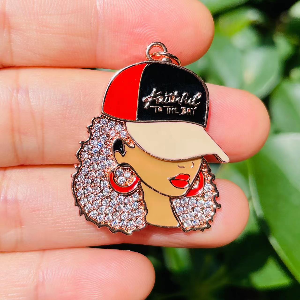 10pcs/lot CZ Paved Faithful to The Bay San Francisco 49ERs Afro Black Girl Charms CZ Paved Charms Afro Girl/Queen Charms American Football Sports New Charms Arrivals Charms Beads Beyond