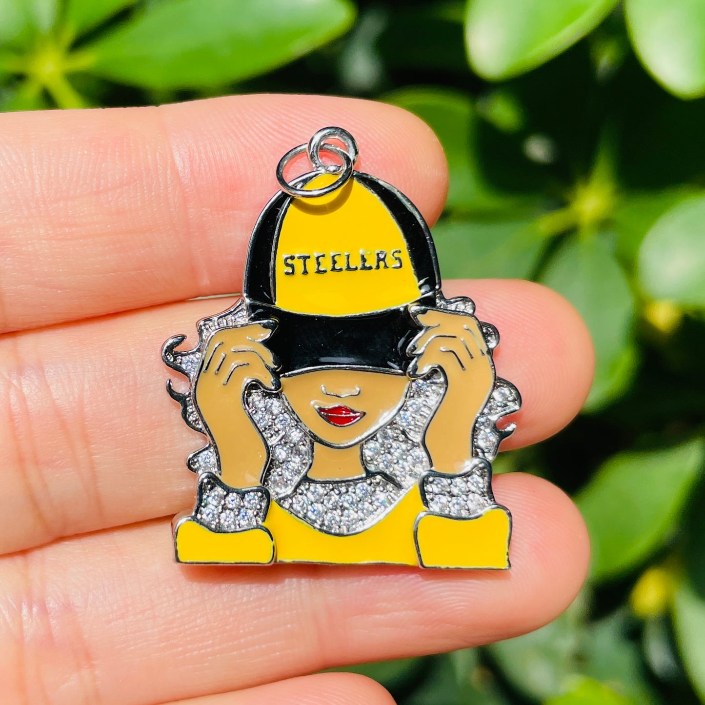 10pcs/lot CZ Paved Pittsburgh Steelers Afro Black Girl Charms CZ Paved Charms Afro Girl/Queen Charms American Football Sports New Charms Arrivals Charms Beads Beyond
