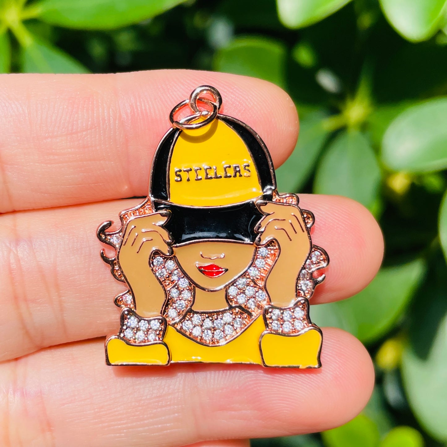 10pcs/lot CZ Paved Pittsburgh Steelers Afro Black Girl Charms CZ Paved Charms Afro Girl/Queen Charms American Football Sports New Charms Arrivals Charms Beads Beyond