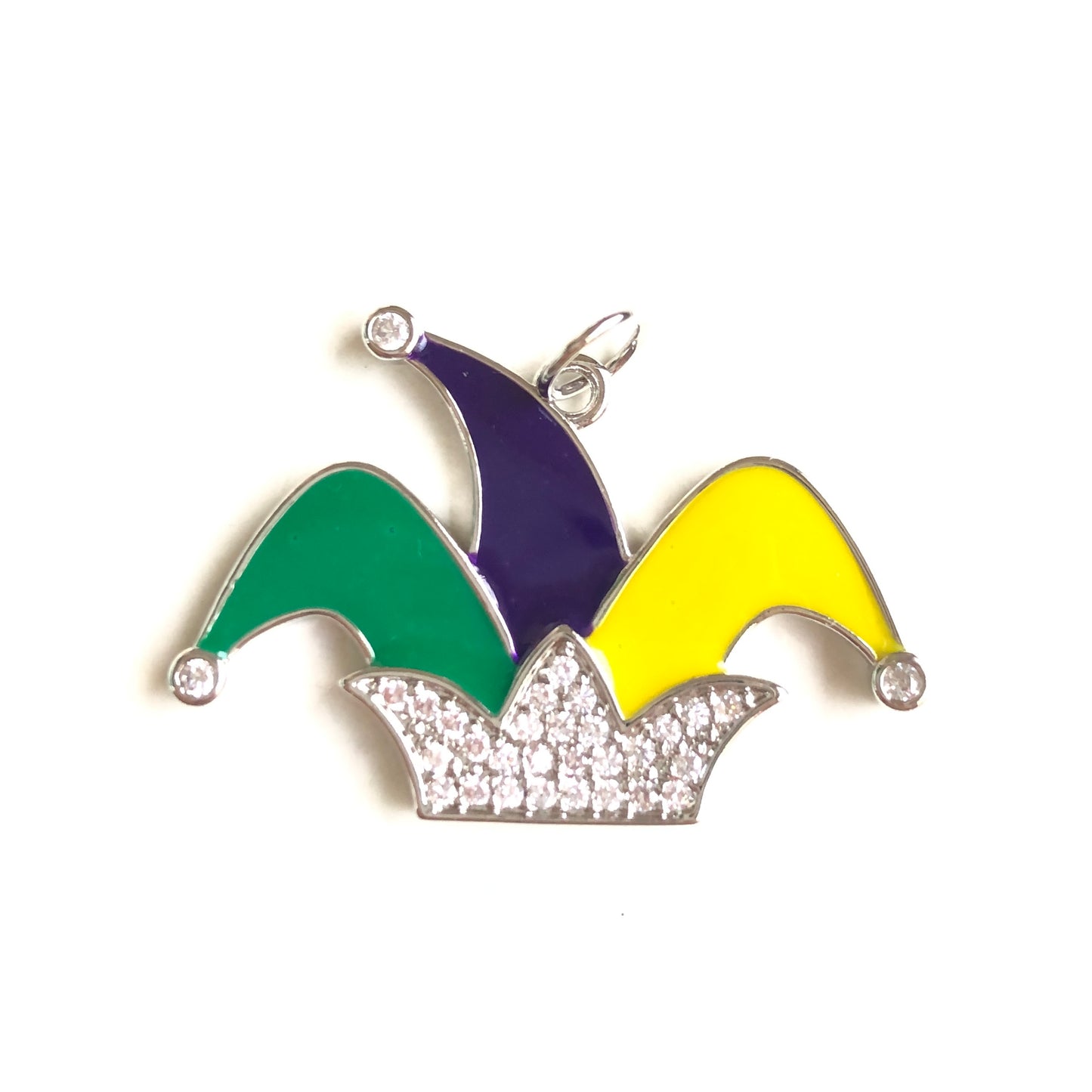 10pcs/lot CZ Paved Mardi Gras Joker Hat Charm Pendants Silver CZ Paved Charms Mardi Gras New Charms Arrivals Charms Beads Beyond