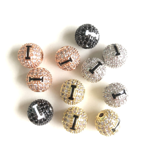 10-20pcs/lot 10mm Enamel Print CZ Paved "I" Initial Alphabet Letter Ball Spacers Beads Mix Colors CZ Paved Spacers 10mm Beads Ball Beads New Spacers Arrivals Charms Beads Beyond