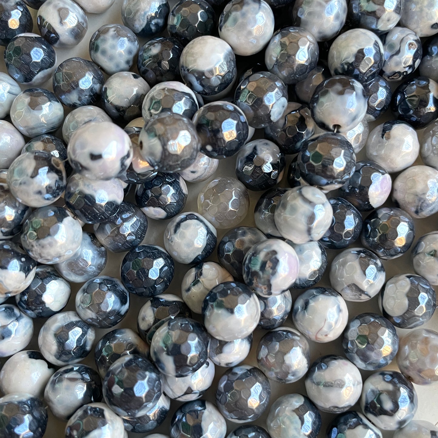 2 Strands/lot 10mm Electroplated Black White Agate Faceted Stone Beads Electroplated Beads Electroplated Faceted Agate Beads New Beads Arrivals Charms Beads Beyond