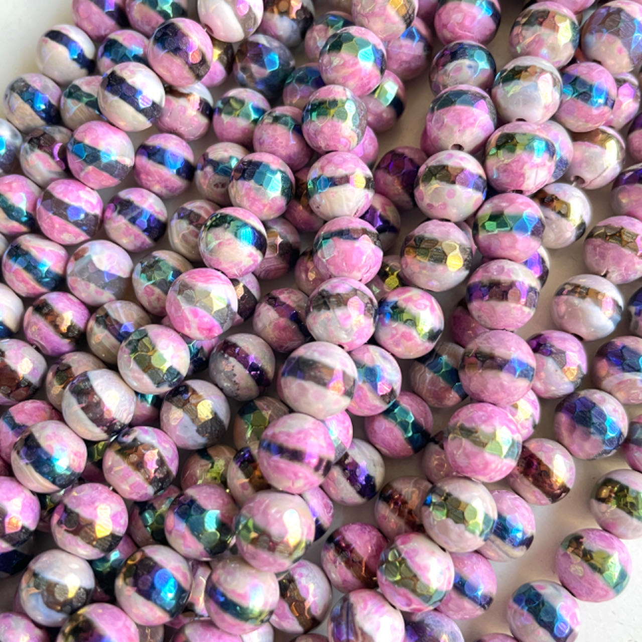 8mm Electroplated AB Black Stripe Pink Faceted Tibetan Agate Stone Beads Electroplated Beads Electroplated Tibetan Beads New Beads Arrivals Charms Beads Beyond