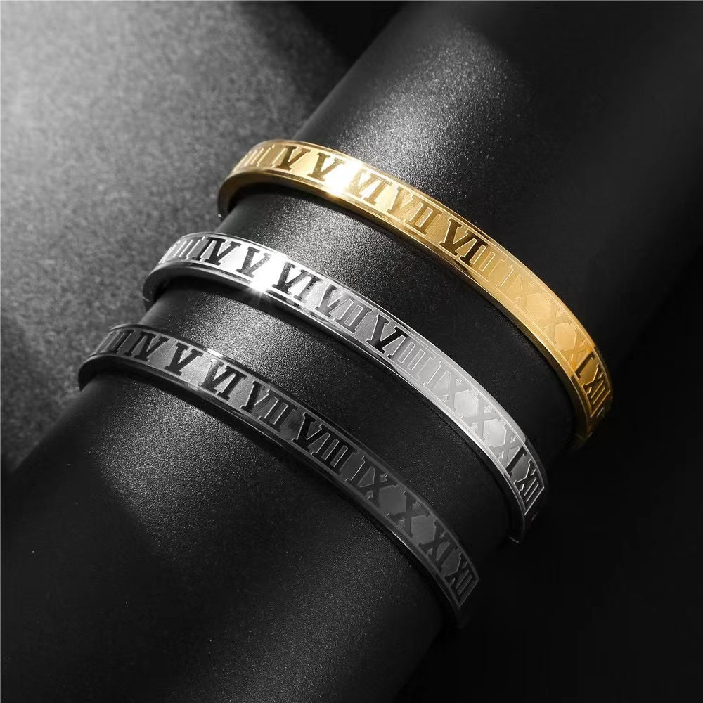 5pcs/lot Roman Numeral Stainless Steel Bangle for Men & Women Men Size: 6*7.2cm Mix Color-5pcs Men Bracelets On Sale Charms Beads Beyond