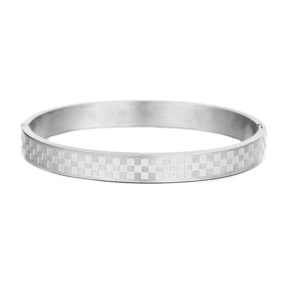 5pcs/lot Block Pattern Stainless Steel Bangle for Men Silver Men Bracelets Charms Beads Beyond