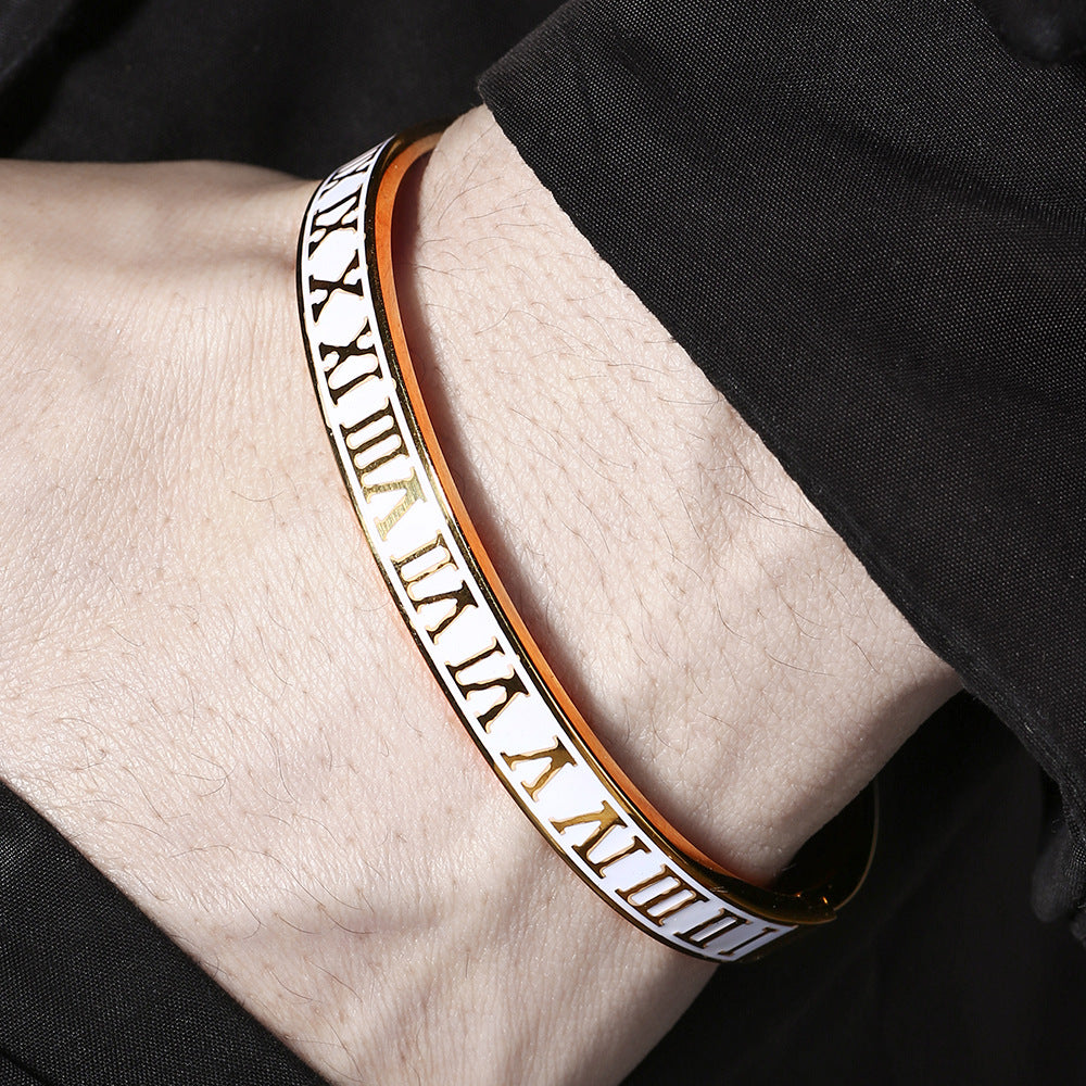5pcs/lot White Enamel Roman Numeral Stainless Steel Bangle for Men