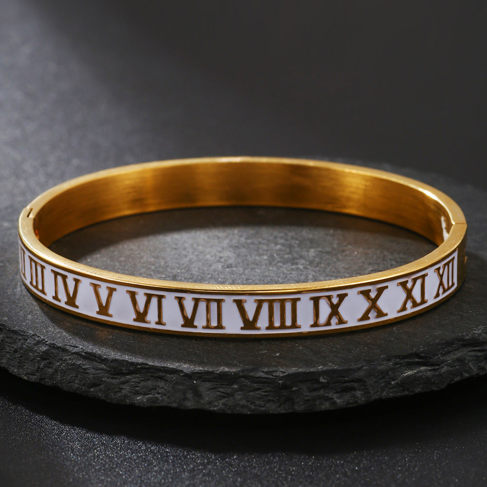 5pcs/lot White Enamel Roman Numeral Stainless Steel Bangle for Men Women & Men Bracelets Charms Beads Beyond