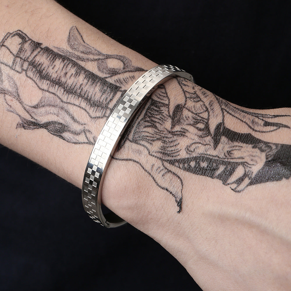 5pcs/lot Block Pattern Stainless Steel Bangle for Men Men Bracelets Charms Beads Beyond