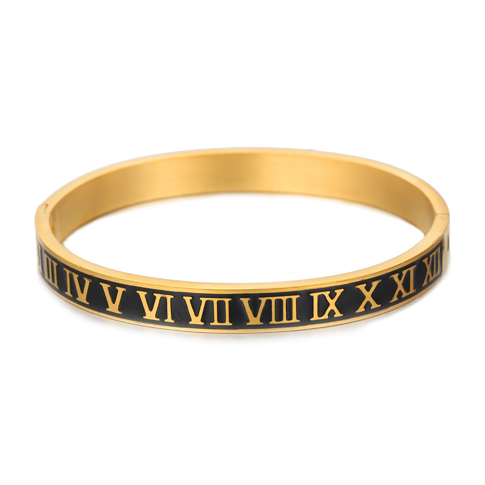 5pcs/lot Black Enamel Roman Numeral Stainless Steel Bangle for Men Round Banlge Gold Women & Men Bracelets Charms Beads Beyond