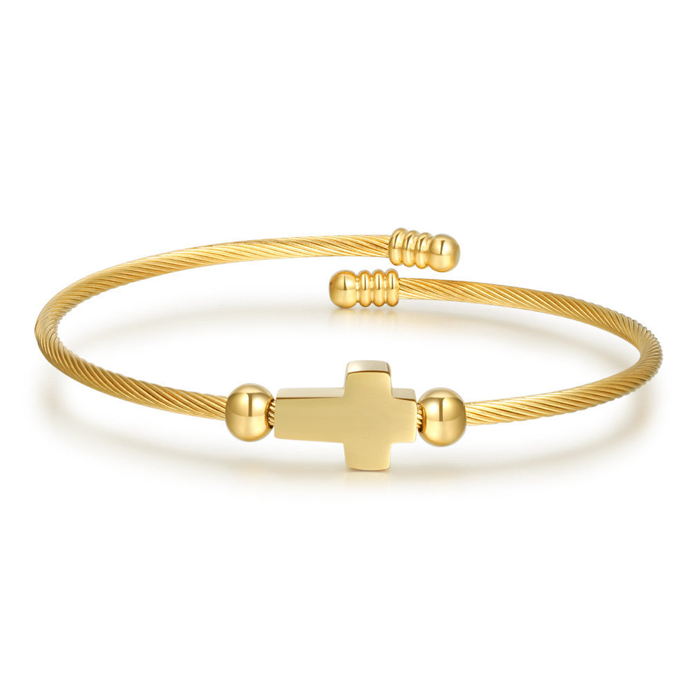 5pcs/lot Cross Stainless Steel Open Bangle for Women & Men Gold Women & Men Bracelets Charms Beads Beyond