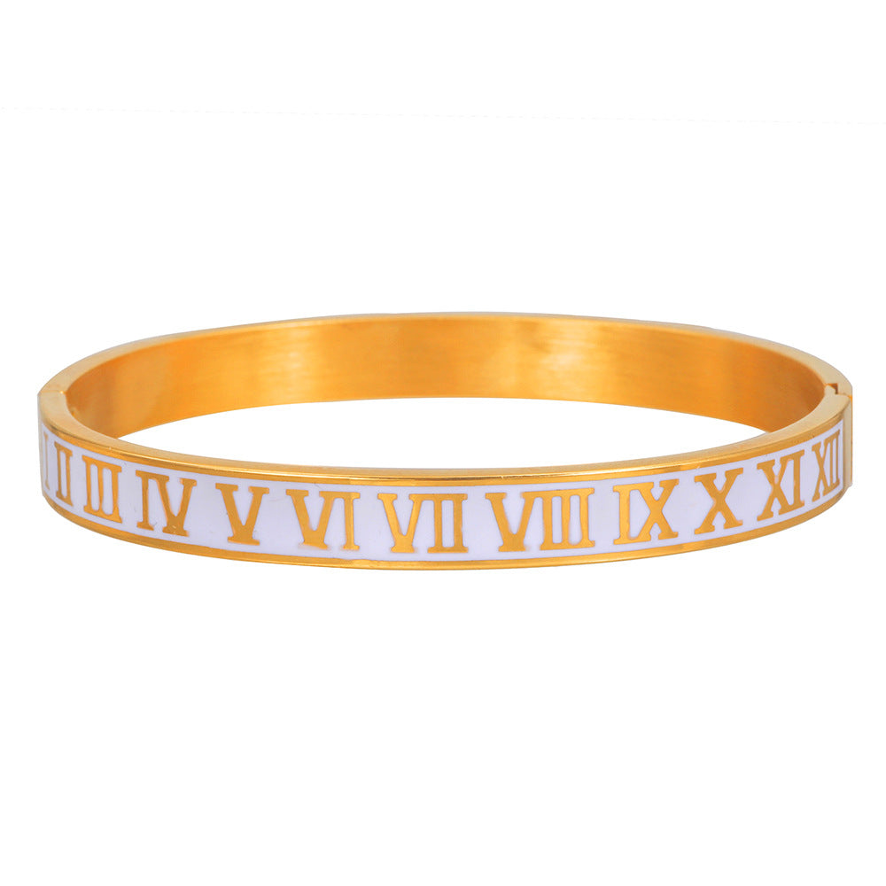 5pcs/lot White Enamel Roman Numeral Stainless Steel Bangle for Men Women & Men Bracelets Charms Beads Beyond