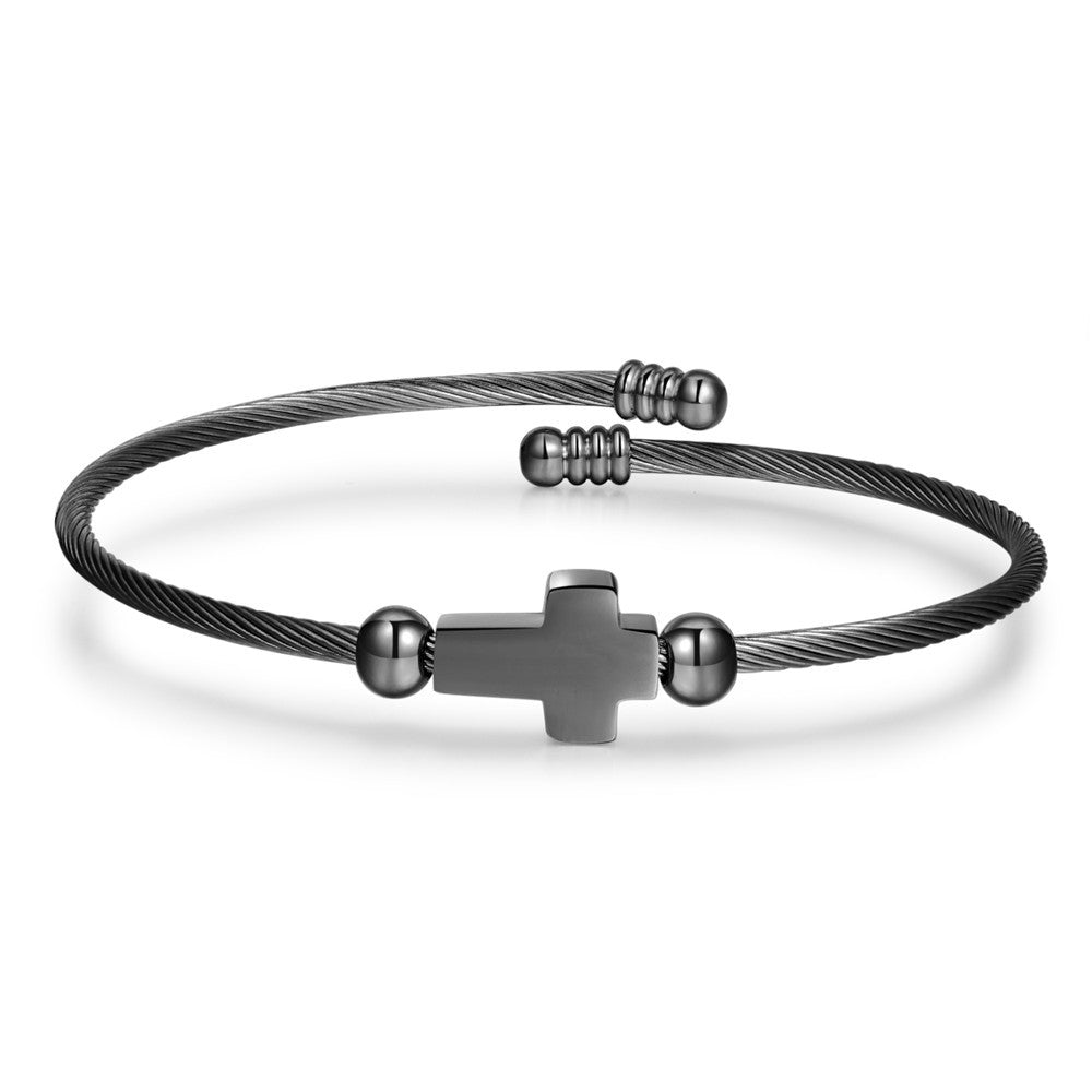 5pcs/lot Cross Stainless Steel Open Bangle for Women & Men Black Women & Men Bracelets Charms Beads Beyond