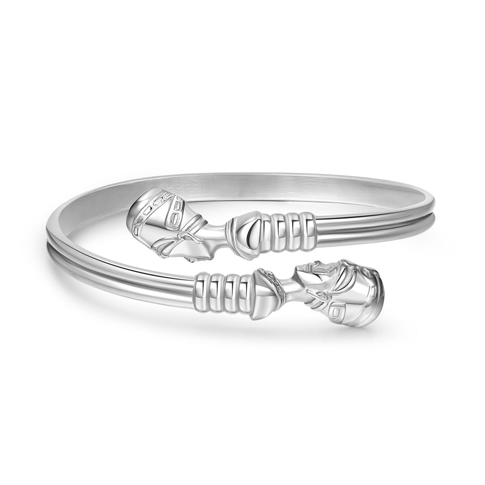 5pcs/Lot Queen Nefertiti Stainless Steel Bangle for Women Silver Women & Men Bracelets Charms Beads Beyond
