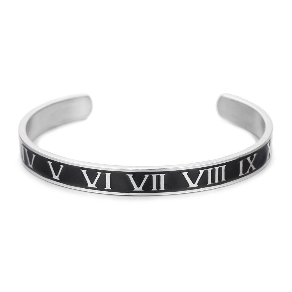 5pcs/lot Black Enamel Roman Numeral Stainless Steel Bangle for Men Open Bangle Silver Women & Men Bracelets Charms Beads Beyond