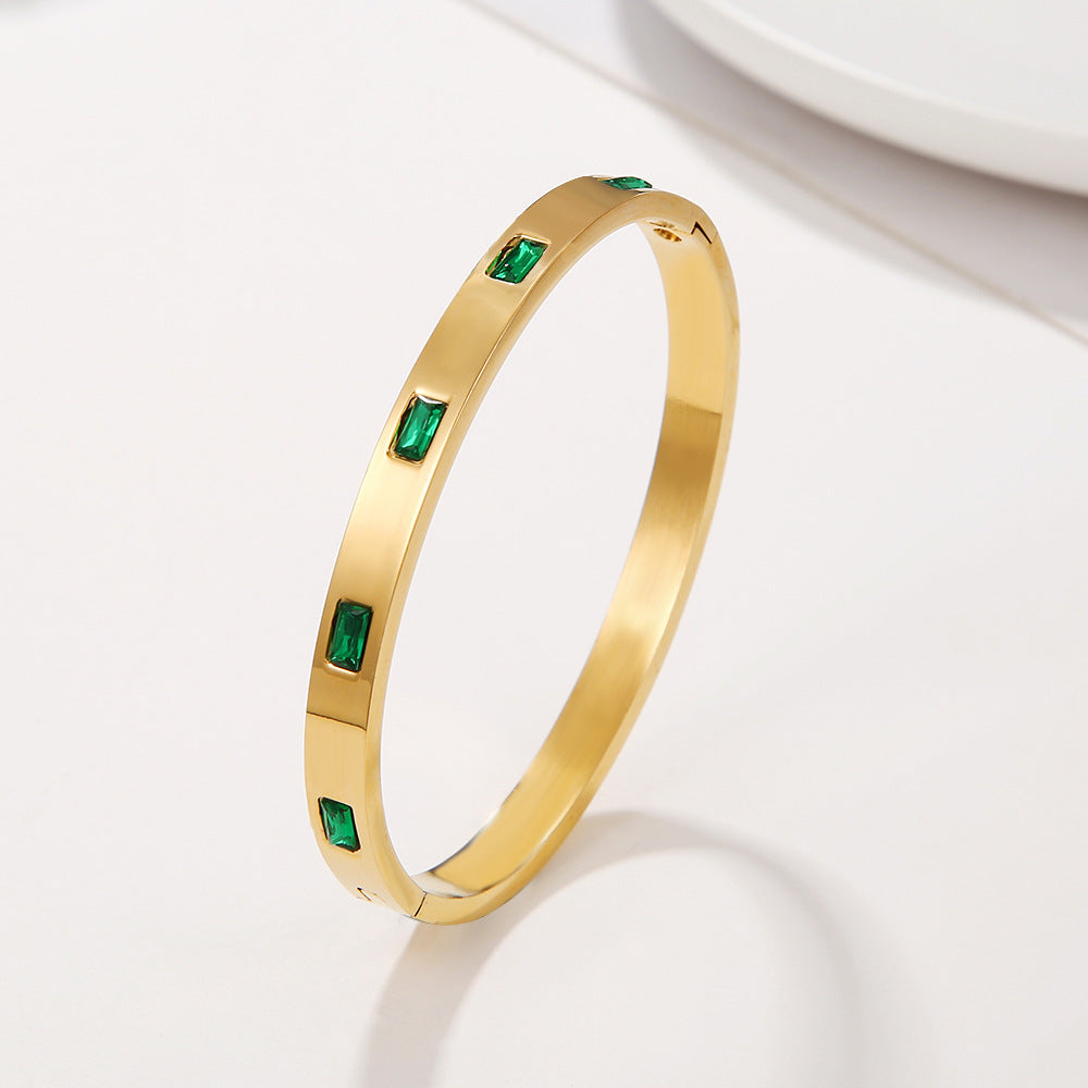 5pcs/lot Vintage Green Diamond Stainless Steel Bangle for Women Women Bangles Charms Beads Beyond