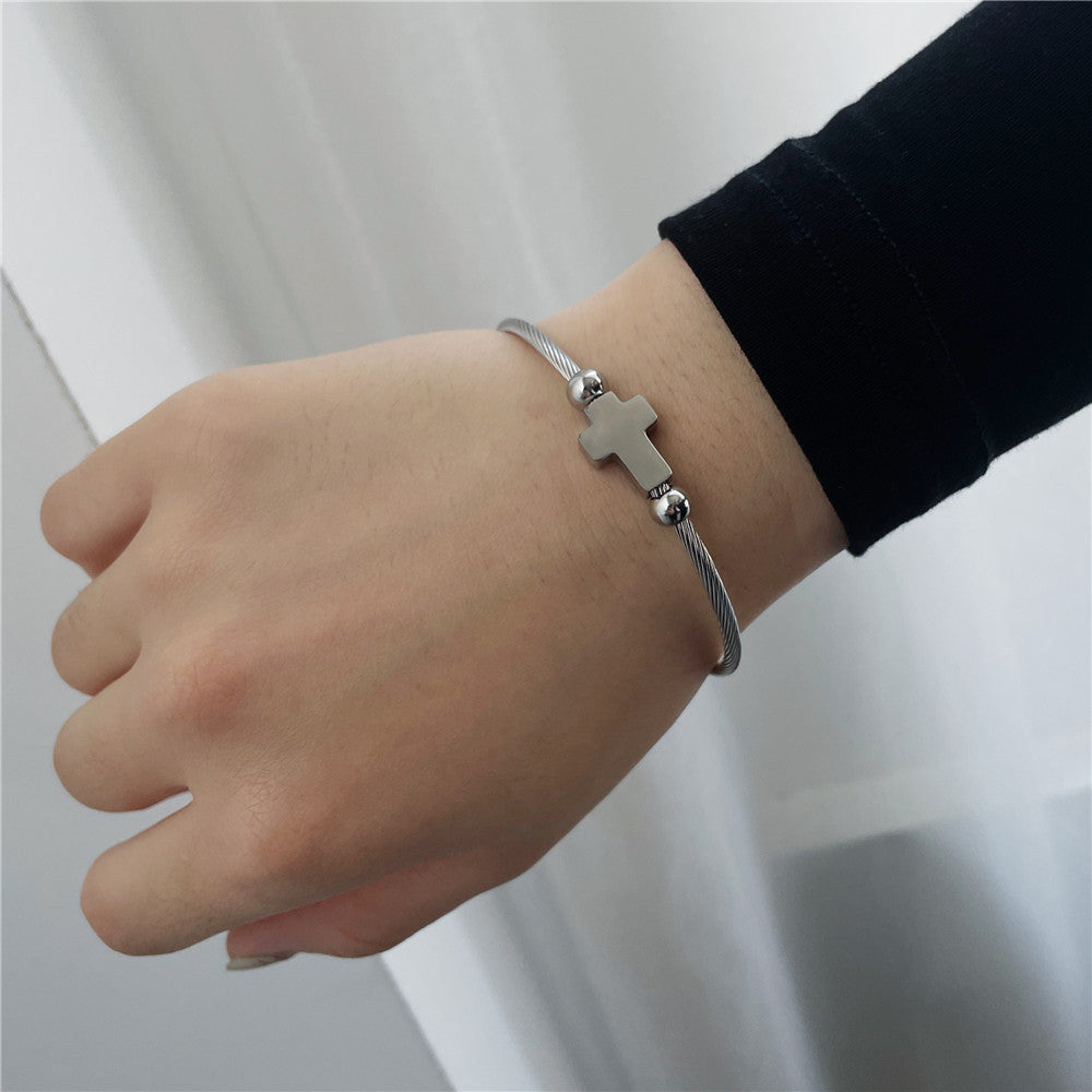 5pcs/lot Cross Stainless Steel Open Bangle for Women & Men Women & Men Bracelets Charms Beads Beyond