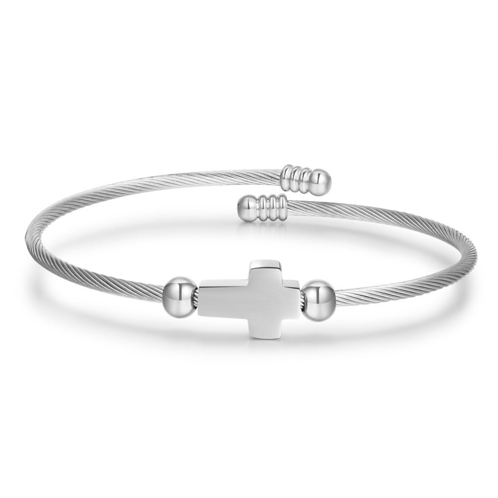 5pcs/lot Cross Stainless Steel Open Bangle for Women & Men Silver Women & Men Bracelets Charms Beads Beyond