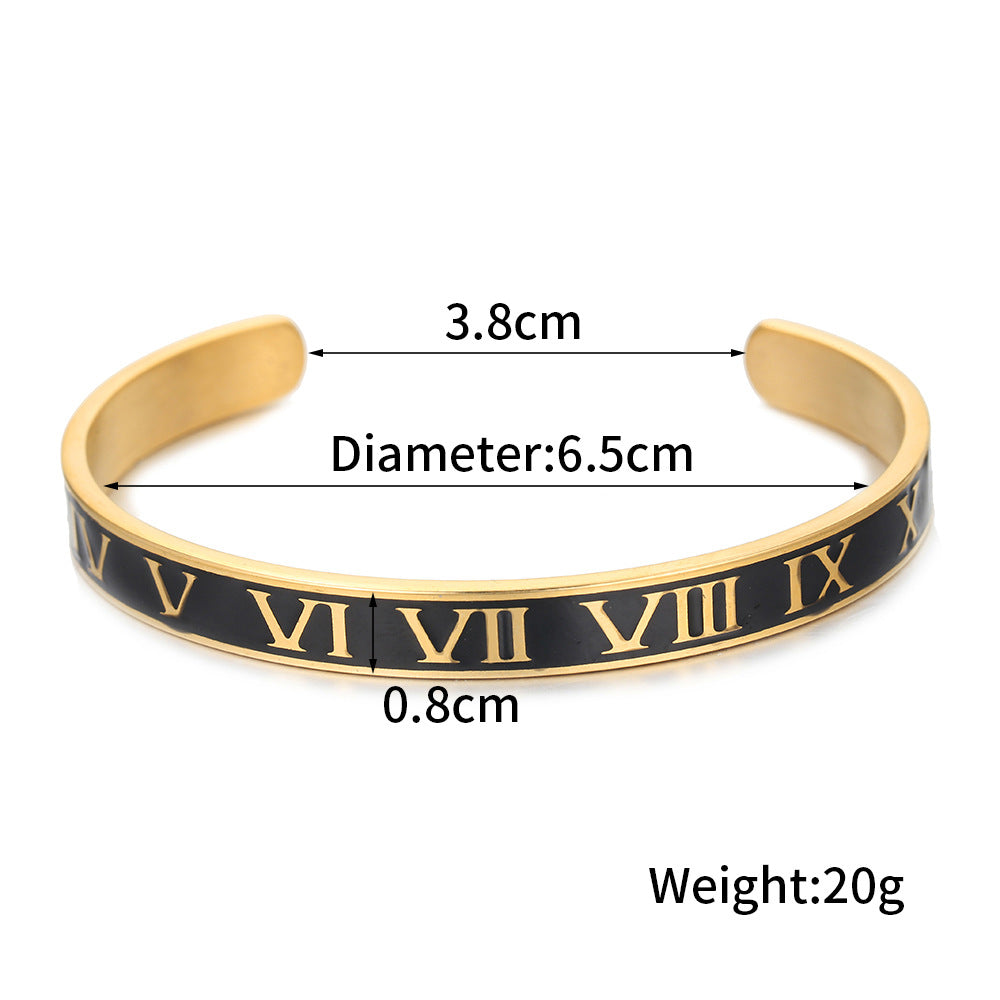 5pcs/lot Black Enamel Roman Numeral Stainless Steel Bangle for Men Women & Men Bracelets Charms Beads Beyond