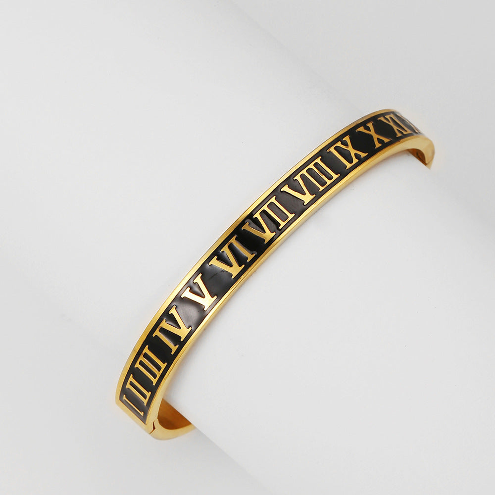 5pcs/lot Black Enamel Roman Numeral Stainless Steel Bangle for Men Women & Men Bracelets Charms Beads Beyond