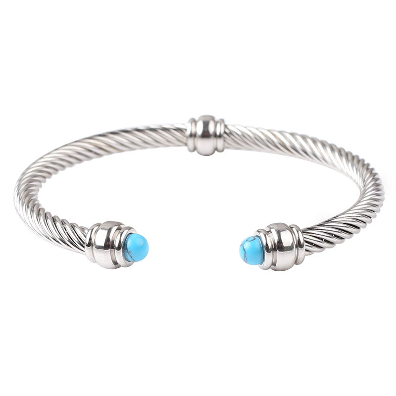 5pcs/lot Black Onyx Turquoise Stainless Steel Open Bangle for Women Women Bracelets Charms Beads Beyond