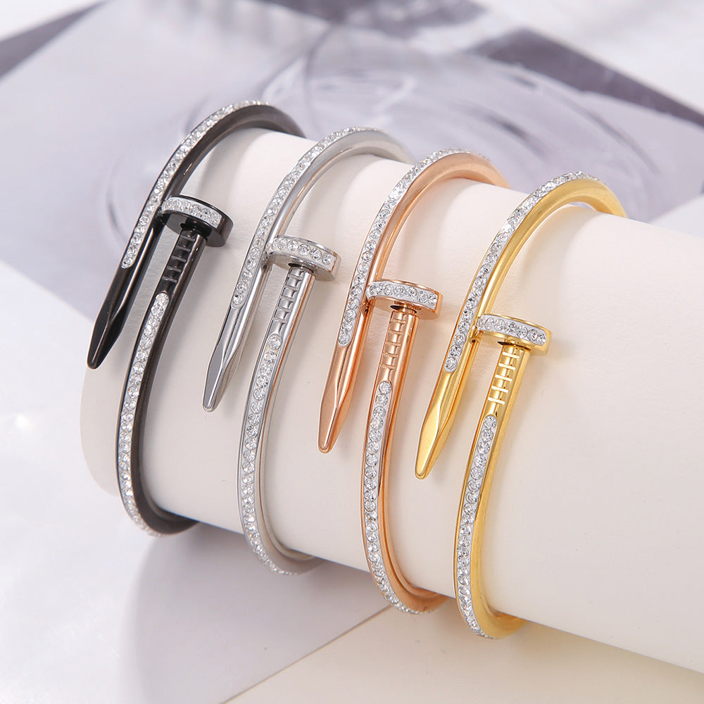 5pcs /lot Rhinestone Pave Nail Stainless Steel Bangles for Women Mix Colors Women & Men Bracelets Charms Beads Beyond