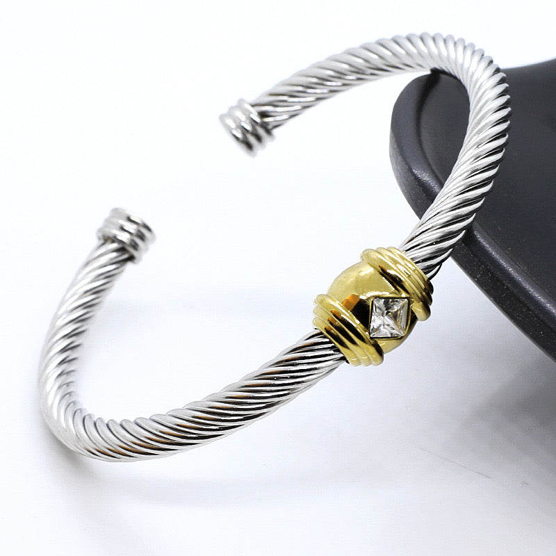 5pcs/lot Colorful Diamond Twist Stainless Steel Open Bangle for Women Style 6 Women Bracelets Charms Beads Beyond