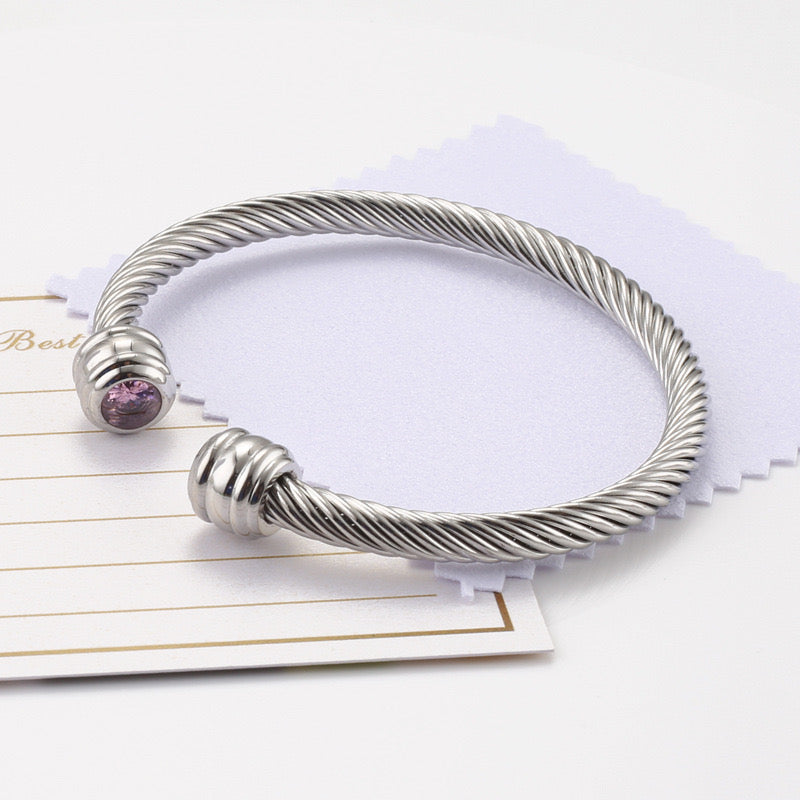 6-12pcs/lot Birthstone Open Silver Stainless Steel Bangle for Women October Women Bracelets Charms Beads Beyond