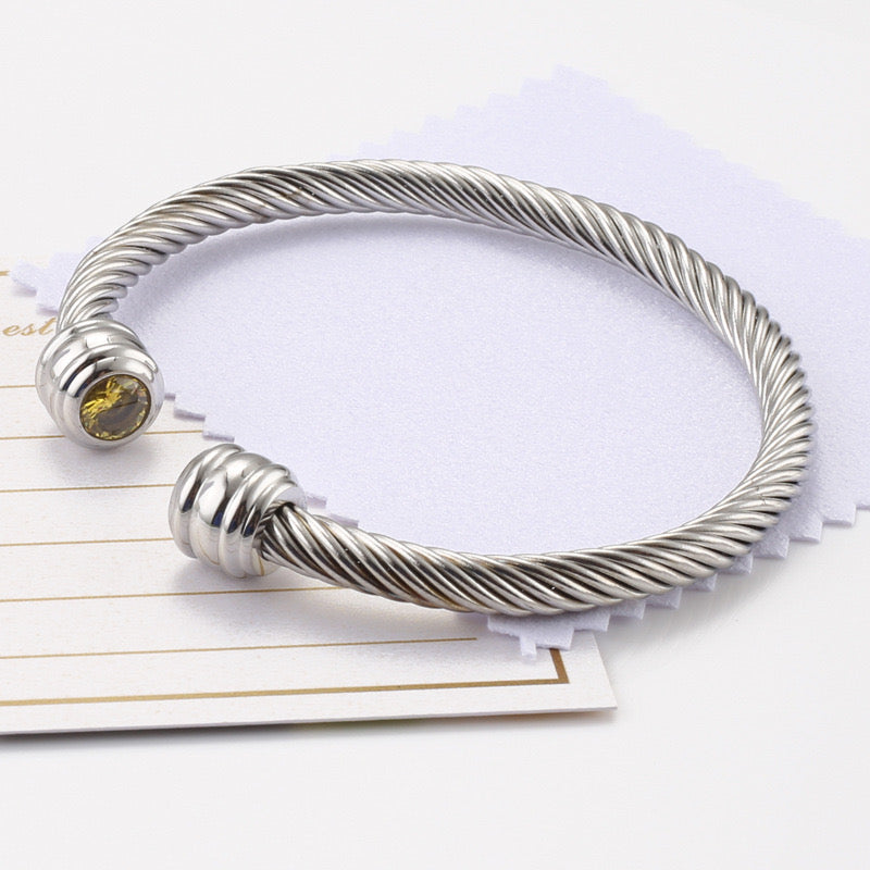 6-12pcs/lot Birthstone Open Silver Stainless Steel Bangle for Women Novmber Women Bracelets Charms Beads Beyond