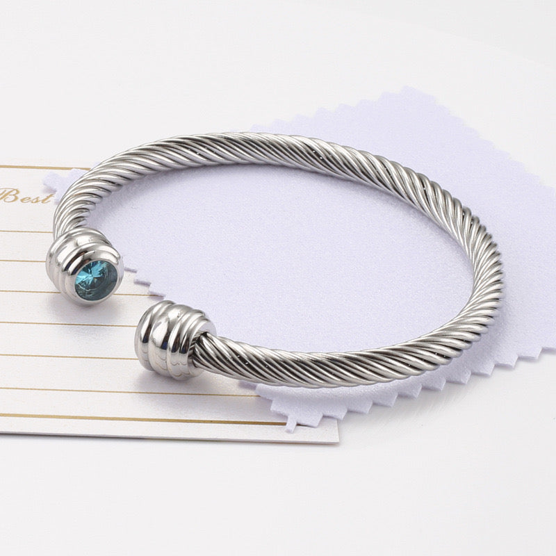 6-12pcs/lot Birthstone Open Silver Stainless Steel Bangle for Women December Women Bracelets Charms Beads Beyond
