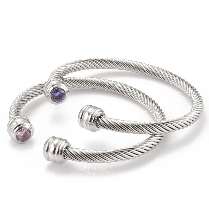 6-12pcs/lot Birthstone Open Silver Stainless Steel Bangle for Women Mix Months Women Bracelets Charms Beads Beyond