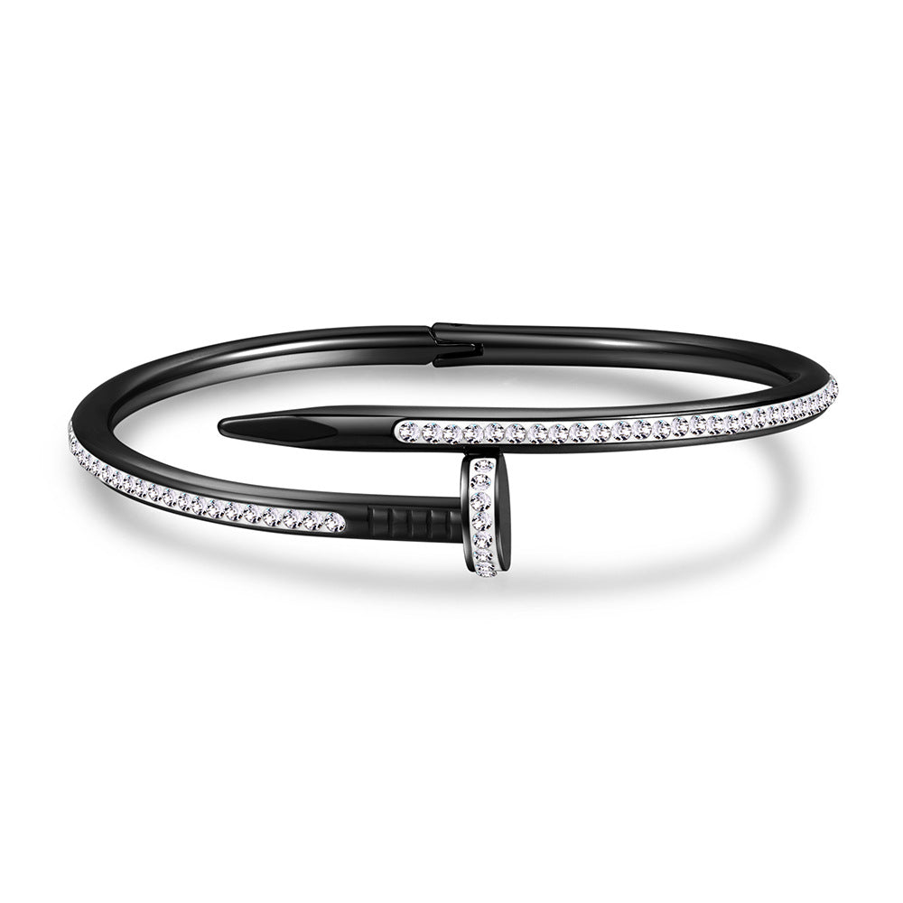 5pcs /lot Rhinestone Pave Nail Stainless Steel Bangles for Women Black Women & Men Bracelets Charms Beads Beyond