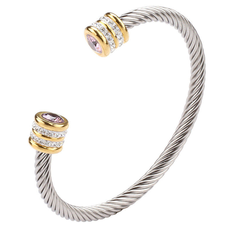 6-12pcs/lot Colorful Diamond Birthstone Rhinestone Pave Open Stainless Steel Bangle for Women October Women Bracelets Charms Beads Beyond