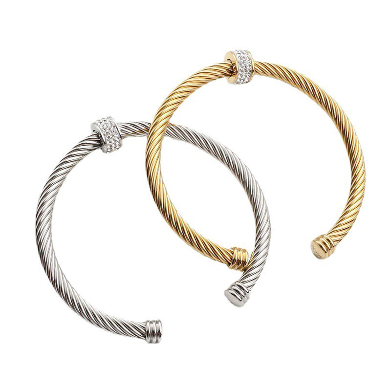 5pcs/lot Rhinestone Pave Stainless Steel Open Bangle for Women Mix Gold Silver Rose Gold Women Bracelets Charms Beads Beyond