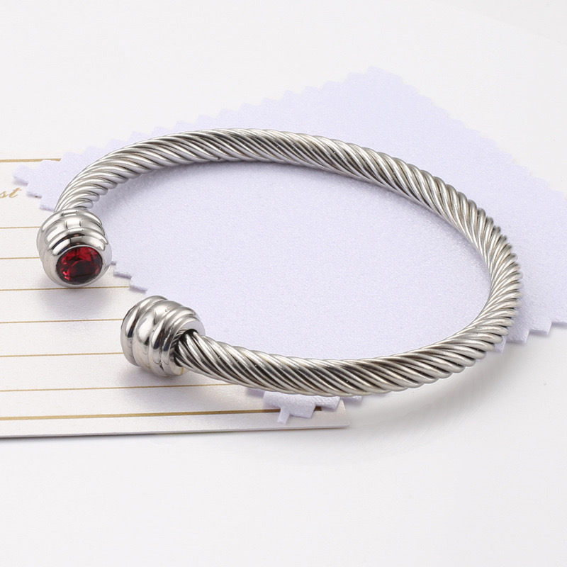 6-12pcs/lot Birthstone Open Silver Stainless Steel Bangle for Women January Women Bracelets Charms Beads Beyond