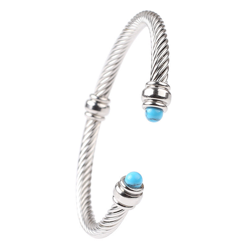 5pcs/lot Black Onyx Turquoise Stainless Steel Open Bangle for Women Style 2 Women Bracelets Charms Beads Beyond