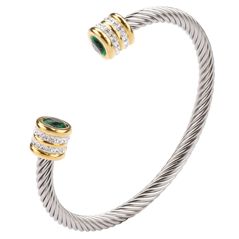 6-12pcs/lot Colorful Diamond Birthstone Rhinestone Pave Open Stainless Steel Bangle for Women May Women Bracelets Charms Beads Beyond