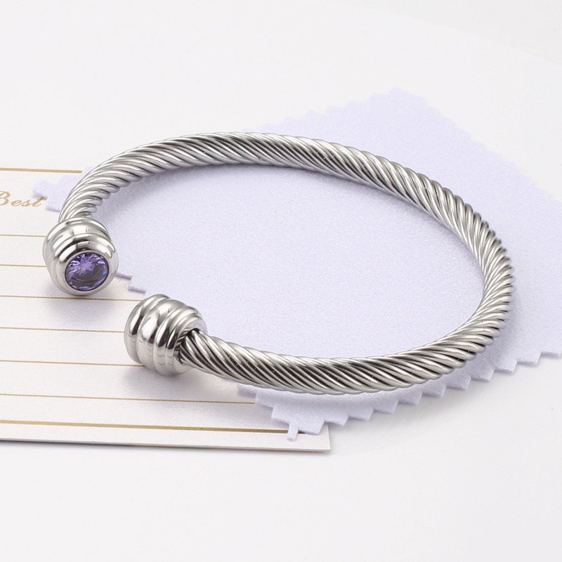 6-12pcs/lot Birthstone Open Silver Stainless Steel Bangle for Women February Women Bracelets Charms Beads Beyond