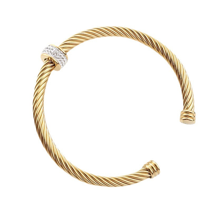 5pcs/lot Rhinestone Pave Stainless Steel Open Bangle for Women Gold Women Bracelets Charms Beads Beyond