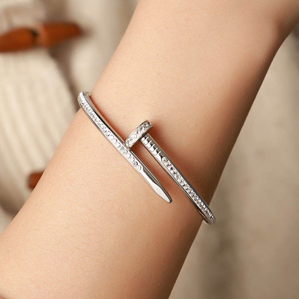 5pcs /lot Rhinestone Pave Nail Stainless Steel Bangles for Women Women & Men Bracelets Charms Beads Beyond
