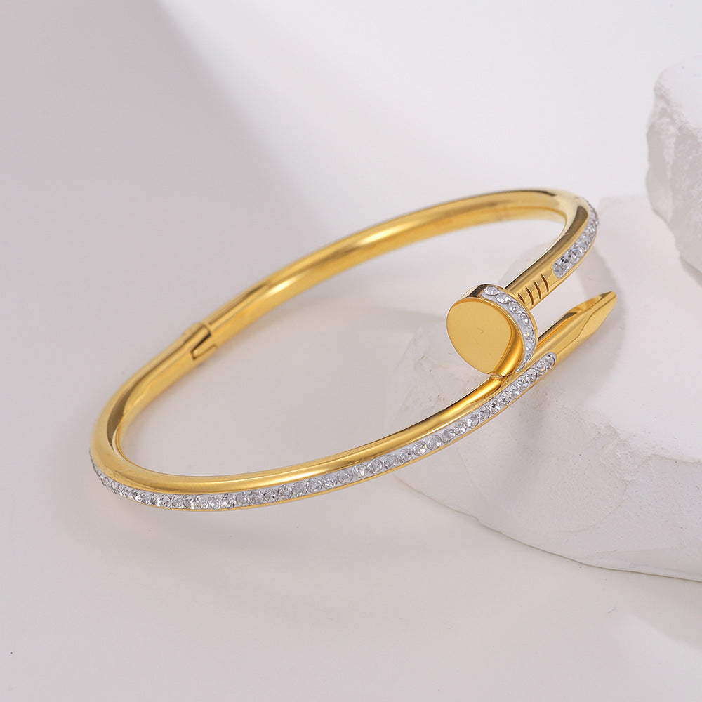 5pcs /lot Rhinestone Pave Nail Stainless Steel Bangles for Women Women & Men Bracelets Charms Beads Beyond