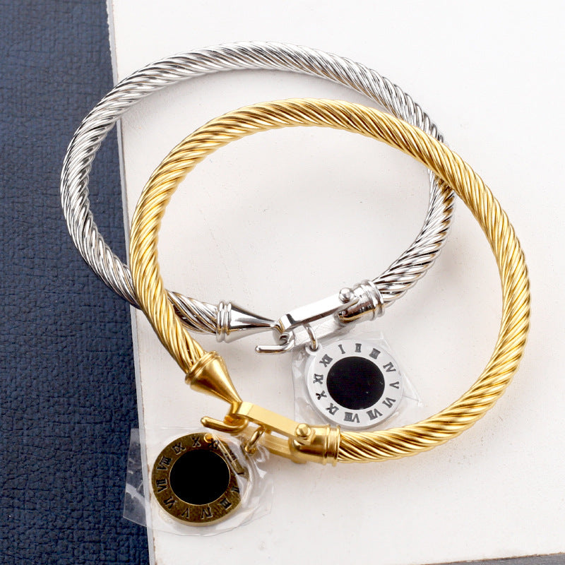 5pcs/lot Roman Numeral Pendant Stainless Steel Bangle for Women Mix Colors Women Bracelets Charms Beads Beyond