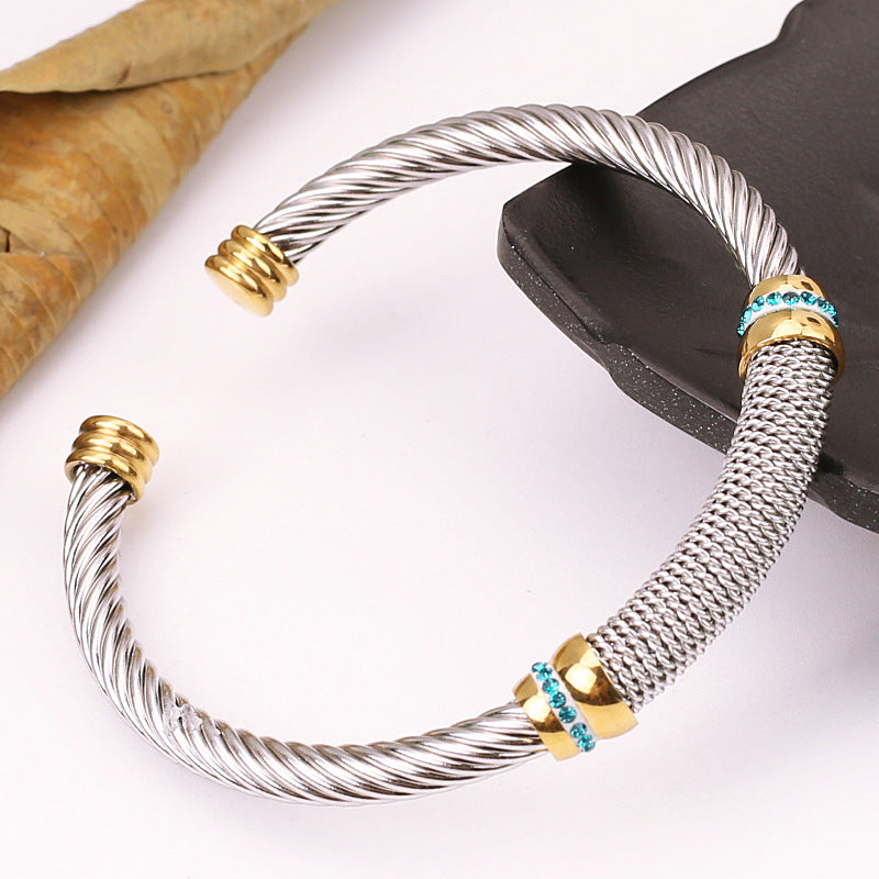 5pcs/lot Rhinestone Pave Stainless Steel Open Bangle for Women Green Rhinestone Women Bracelets Charms Beads Beyond