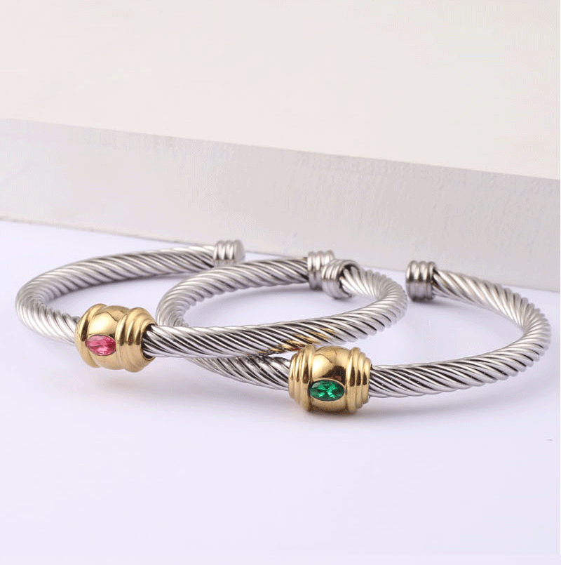 5pcs/lot Colorful Diamond Twist Stainless Steel Open Bangle for Women Women Bracelets Charms Beads Beyond